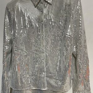 Main Strip Shimmering Silver Sequin Blouse and Pant set
